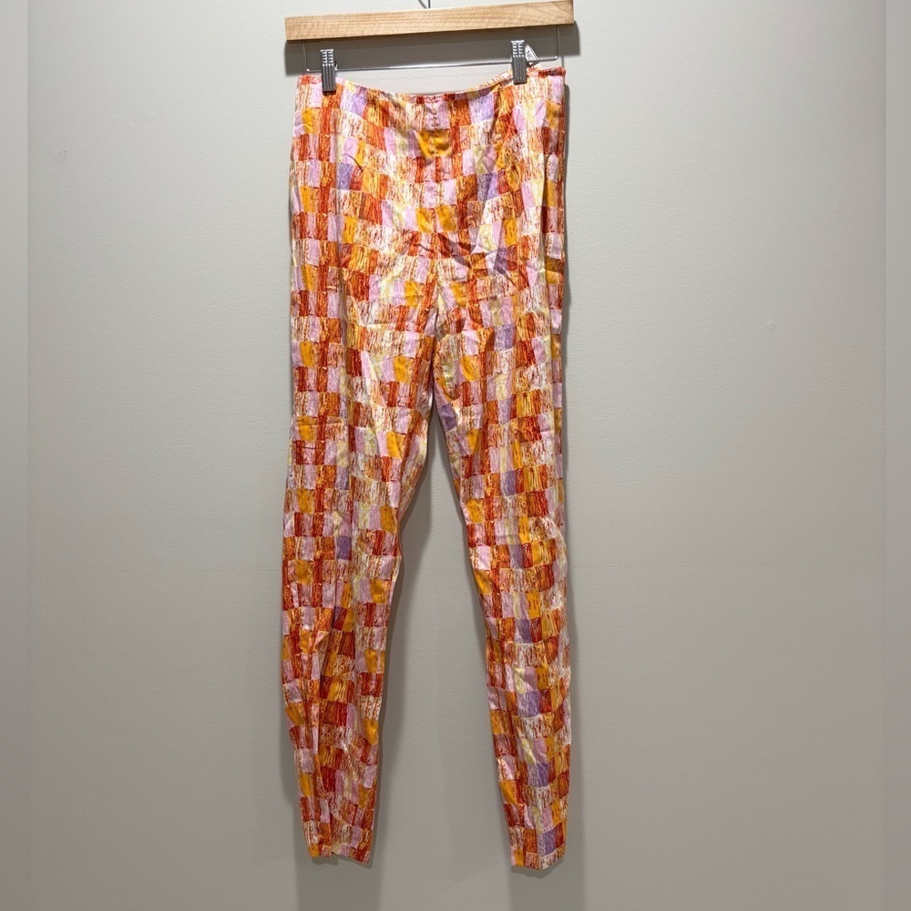 DIVERSION NICOLE FARHI• Women’s Abstract Colorful Artsy Slim Leg Pants Cotton 8